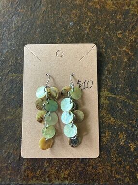 Handmade Green Mother-of-Pearl Disc Drop Earrings